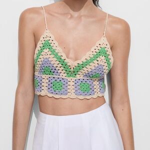 Mango Crochet Knit Camisole - Green, Lavender, and Beige